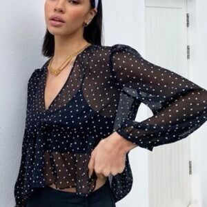Aritzia Sunday Best Black and White Polka Dot Blouse